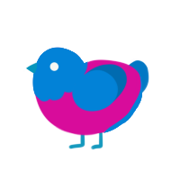 A fuchsia and sapphire chicken with a head pattern