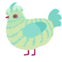 A gluppy and aqua chicken with a bar pattern