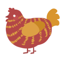 A red and orange chicken with a bar pattern