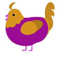 A plum and ochre chicken with a head pattern