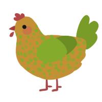A gold and chartreuse chicken with a speckle pattern