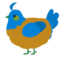 A ochre and sapphire chicken with a head pattern