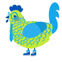 A lime and sky chicken with a speckle pattern