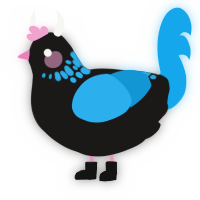 TRANS GOTH GF, a sable and sky chicken with a neck-speckle pattern