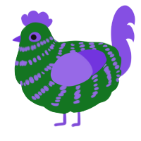 A leaf and blurple chicken with a bar pattern