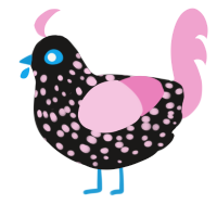 A sable and pink chicken with a speckle pattern