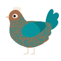A brown and teal chicken with a double-lace pattern