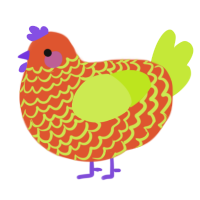 A vermilion and lime chicken with a lace pattern