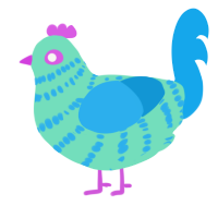 A mint and sky chicken with a bar pattern