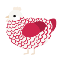 A white and crimson chicken with a lace pattern