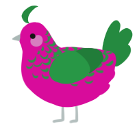 A fuchsia and viridian chicken with a half-lace pattern