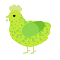 A lime and grass chicken with a speckle pattern