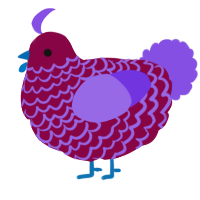 A maroon and blurple chicken with a lace pattern