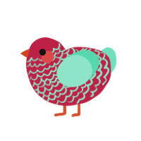 A crimson and mint chicken with a lace pattern