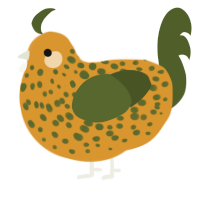 A orange and olive chicken with a speckle pattern