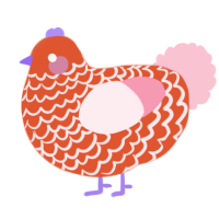 A vermilion and rose chicken with a lace pattern