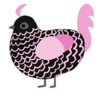 A black and pink chicken with a lace pattern