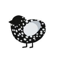 A black and mist chicken with a speckle pattern