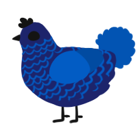 A navy and ultramarine chicken with a lace pattern