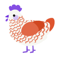 A white and vermilion chicken with a lace pattern