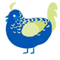 A ultramarine and lemon chicken with a half-lace pattern