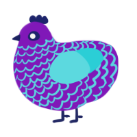 A violet and aqua chicken with a lace pattern