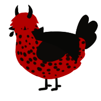 A vermilion and sable chicken with a speckle pattern