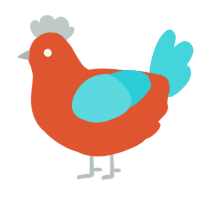 A vermilion and aqua chicken