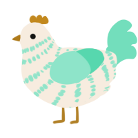 A cream and mint chicken with a bar pattern
