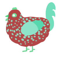 A red and mint chicken with a speckle pattern