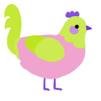 A pink and lime chicken with a head pattern