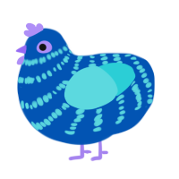 Juice, a ultramarine and aqua chicken with a bar pattern