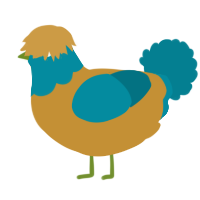 A gold and sea chicken with a head pattern