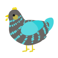 A grey and aqua chicken with a bar pattern