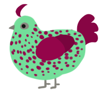 A spring and maroon chicken with a speckle pattern