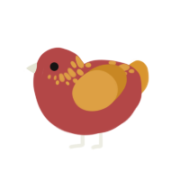 A red and orange chicken with a neck-speckle pattern