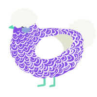 purble, a blurple and white chicken with a double-lace pattern