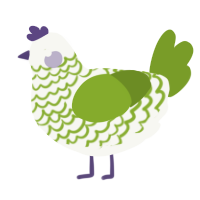 A white and chartreuse chicken with a lace pattern