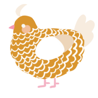 A orange and cream chicken with a lace pattern