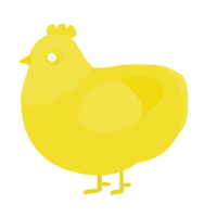 A yellow chicken with a head pattern