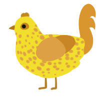 A yellow and orange chicken with a speckle pattern