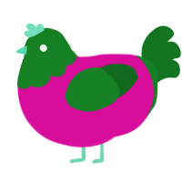 A fuchsia and leaf chicken with a head pattern