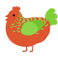 A vermilion and grass chicken with a half-lace pattern