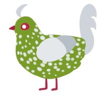 A chartreuse and mist chicken with a speckle pattern