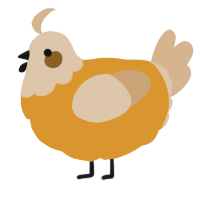 A orange and beige chicken with a head pattern