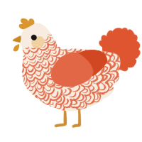 A cream and vermilion chicken with a double-lace pattern