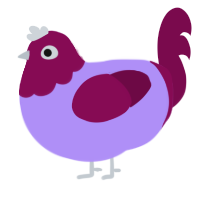 A lilac and wine chicken with a head pattern