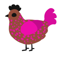 A russet and fuchsia chicken with a speckle pattern