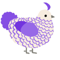 A cream and blurple chicken with a lace pattern