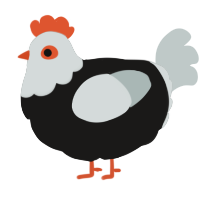 A black and silver chicken with a head pattern